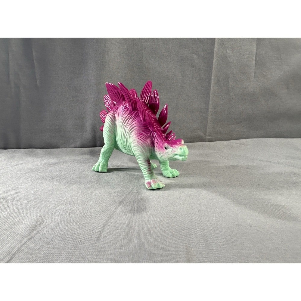 Vintage Plastic 90's Ankyo Stegosaurus Figure 8"x4"‎ Vibrant Pink and Green